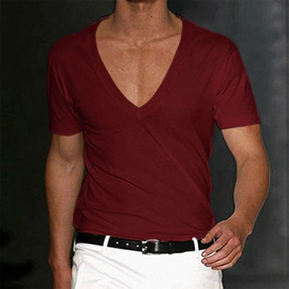 Mens V Neck Muscle Short Sleeve T-shirt Tee Summer Casual Blouse Solid Tops Slim