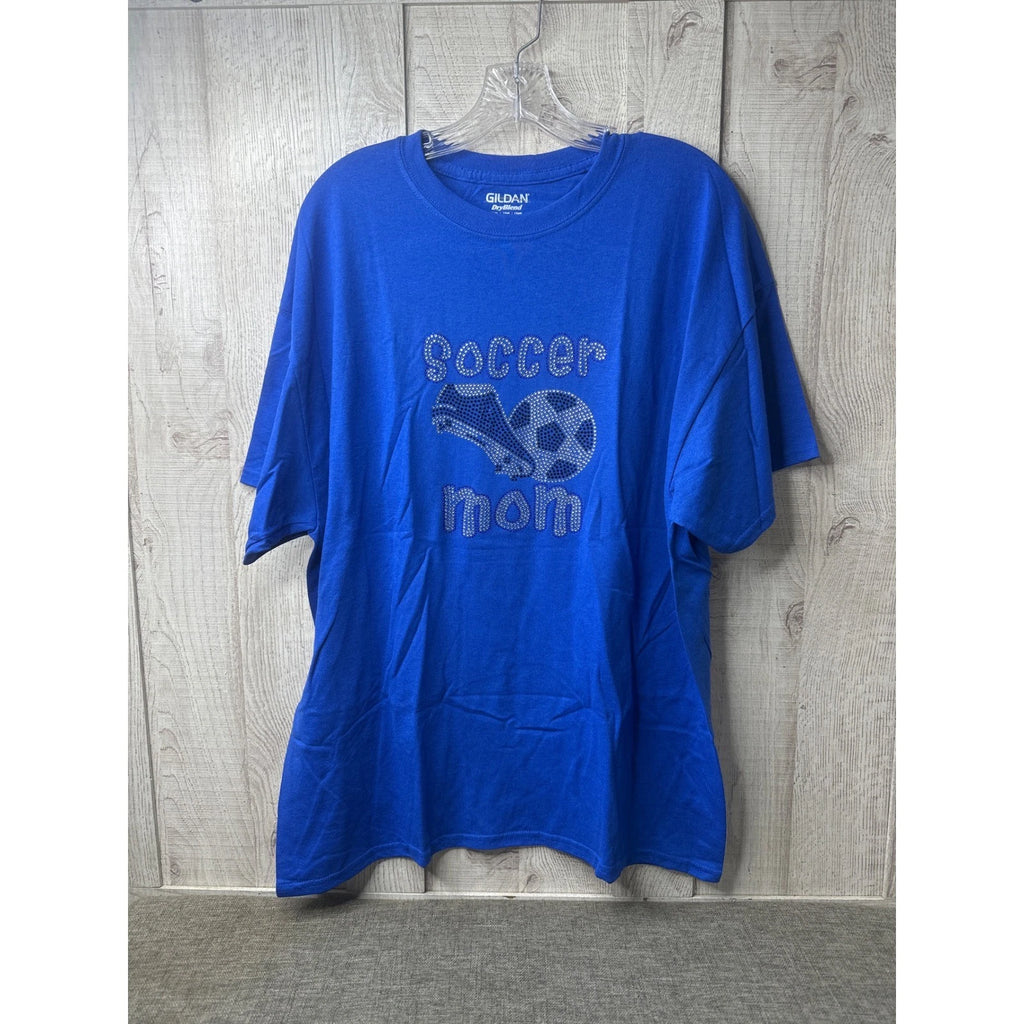 Gildan DryBlend Royal Blue Soccer Mom Rhinestone T-Shirt Mens XL Short Sleeve