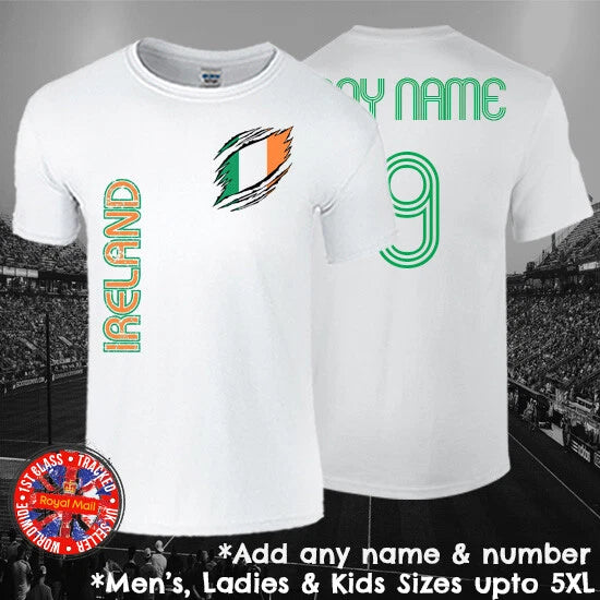 Ireland Football Fan T-shirt Personalised Mens Ladies Kids Euros World Cup Irish