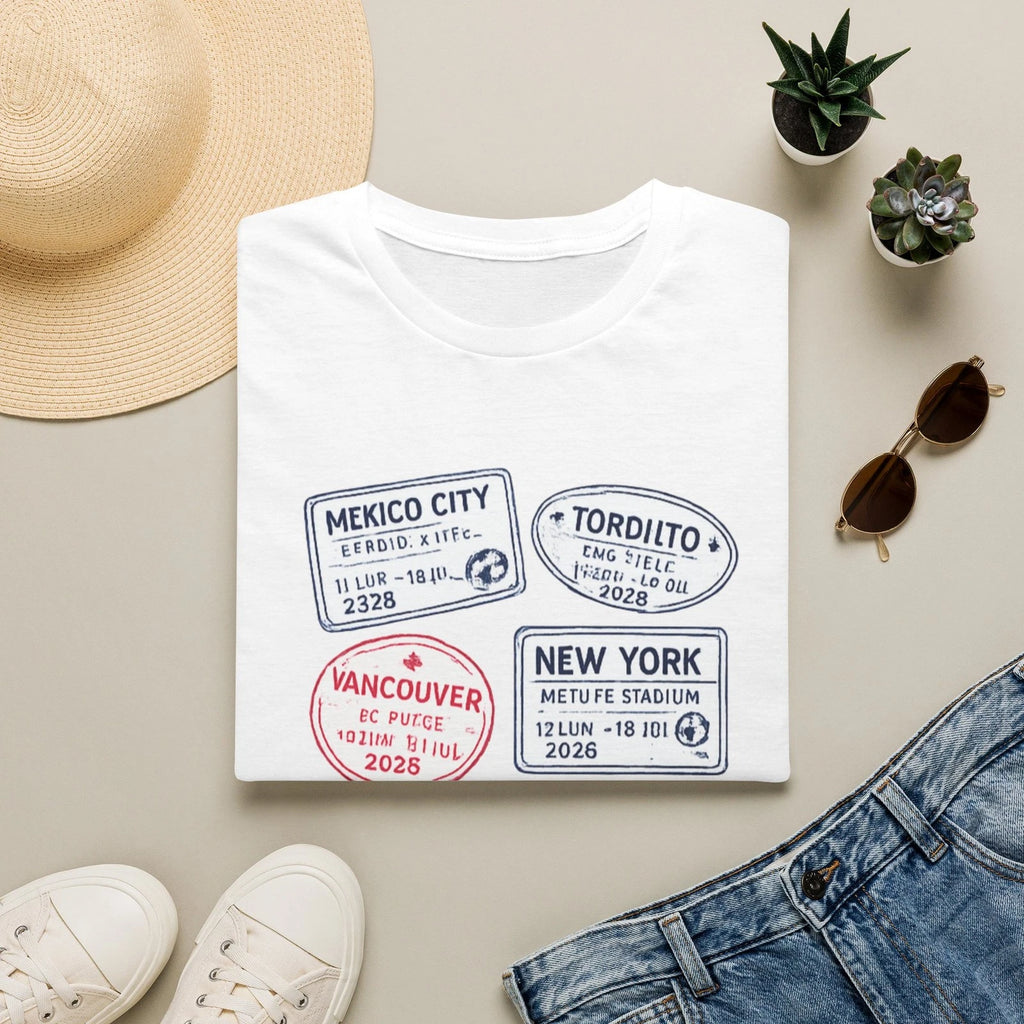 Passport Stamp Travel Cities T-Shirt | New York Vancouver Mexico City