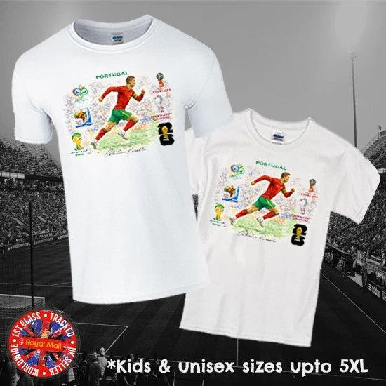 Cristiano Ronaldo Six World Cups Fan T-shirt in Mens, Ladies & Kids Sizes