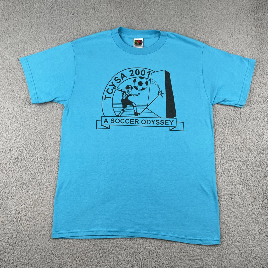 Vintage FOTL Best Medium Blue Shirt Soccer Odyssey 2001 Birdseye View Emu Farm