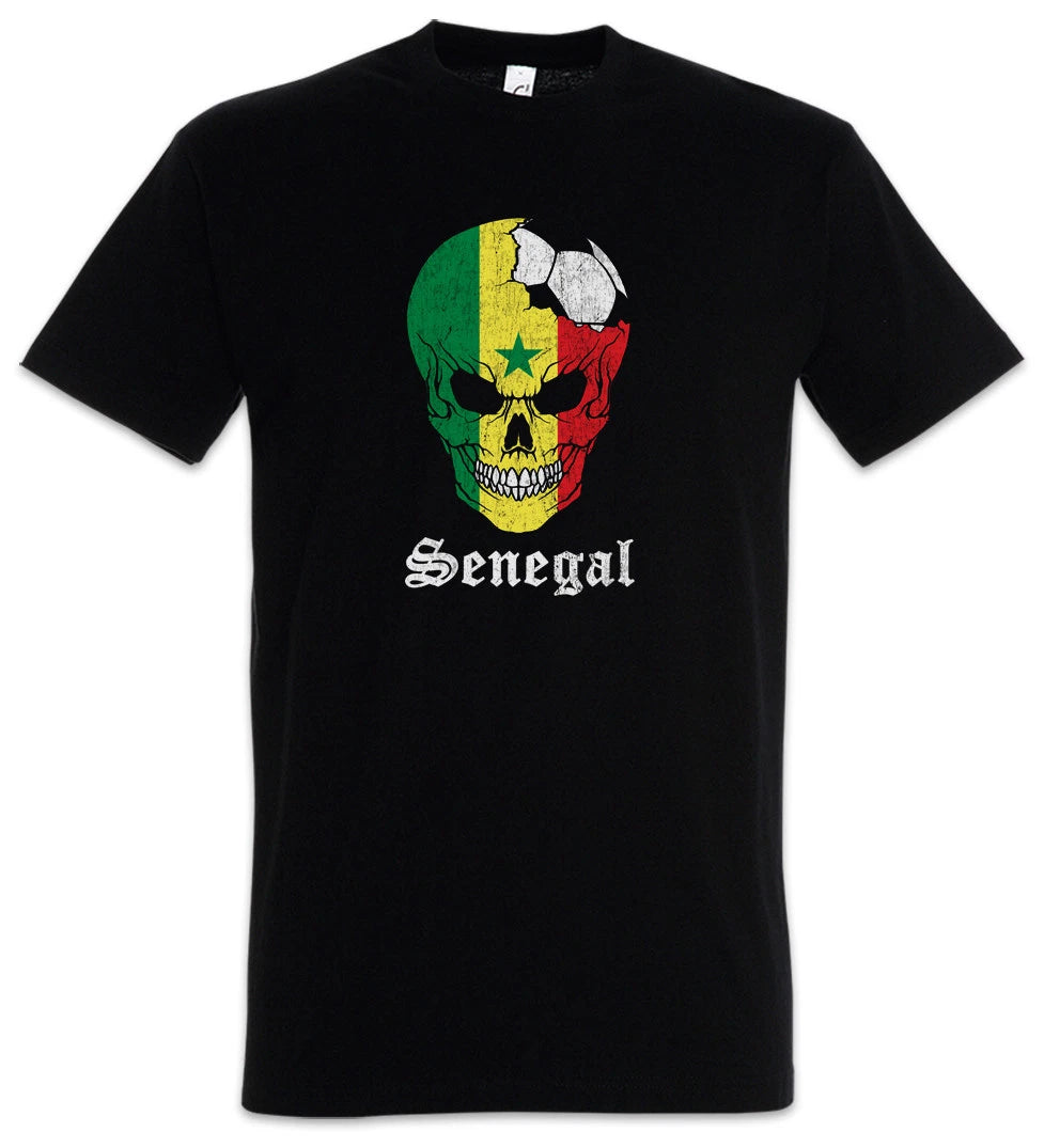 Senegal Football Skull I T-Shirt senegalese Soccer Flag World Championship