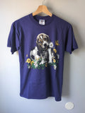 Vintage 90s Cute Puppy Soccer Dog Flowers Shirt Size S
