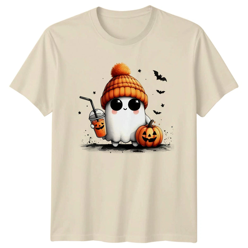 Cute Ghost Halloween Pumpkin Mens Womens Graphic Tee Spooky Unisex T-Shirt