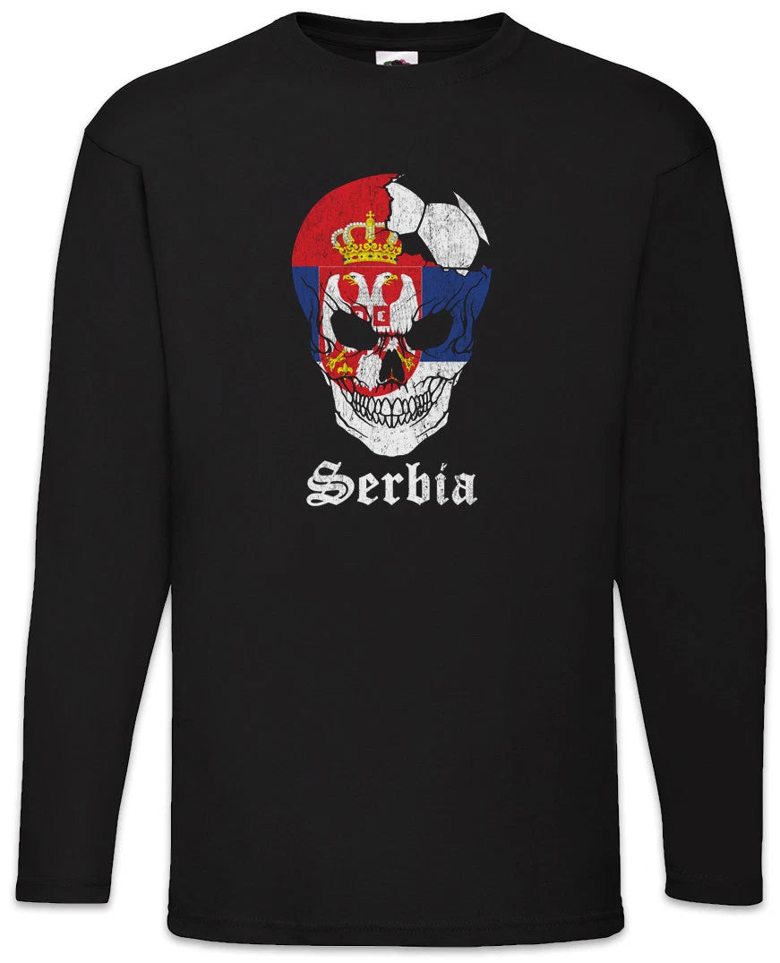 Serbia Football Skull I Men Long Sleeve T-Shirt serbian Soccer Flag World