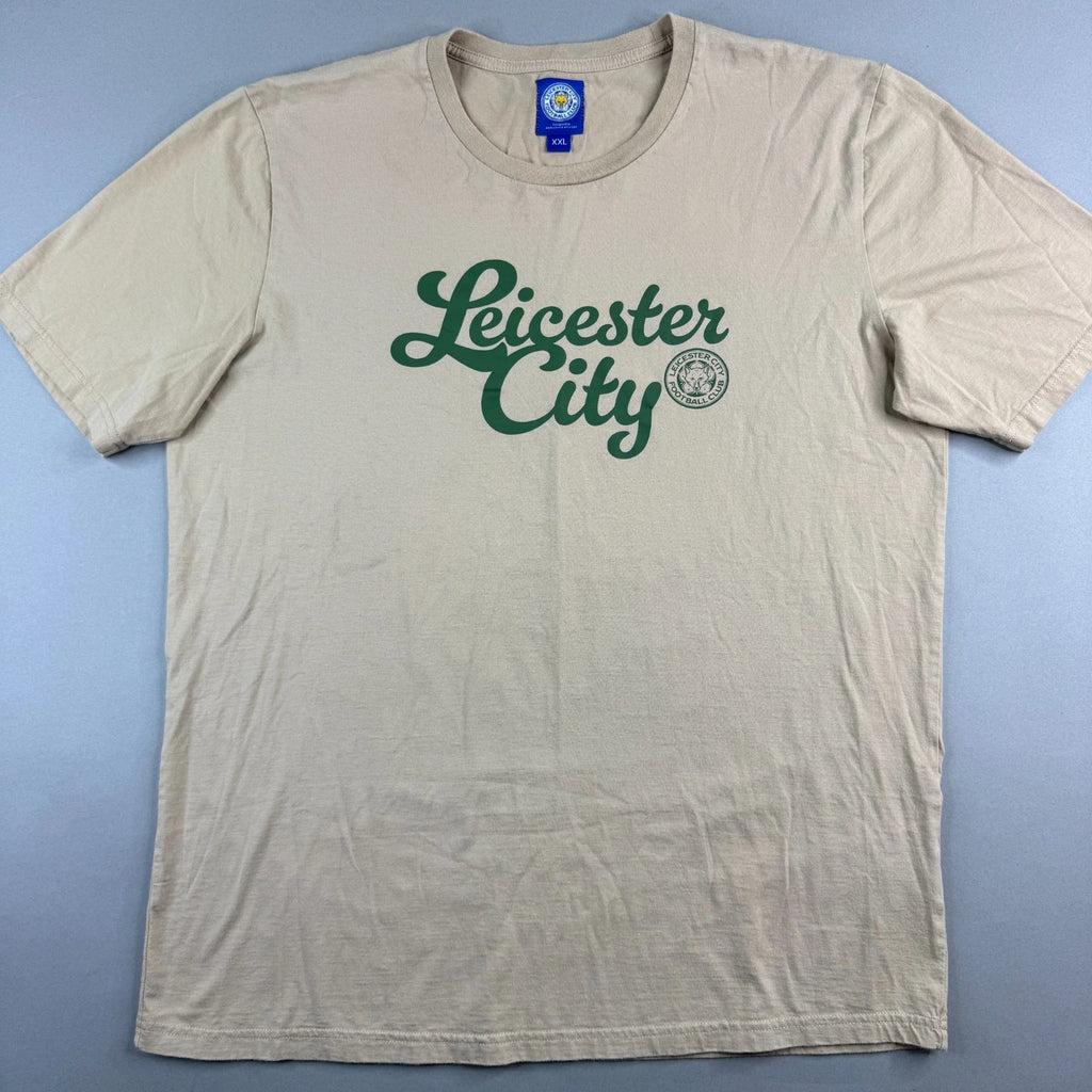 Leicester City Football Club Mens XXL T Shirt Tan Green Script Soccer Fan
