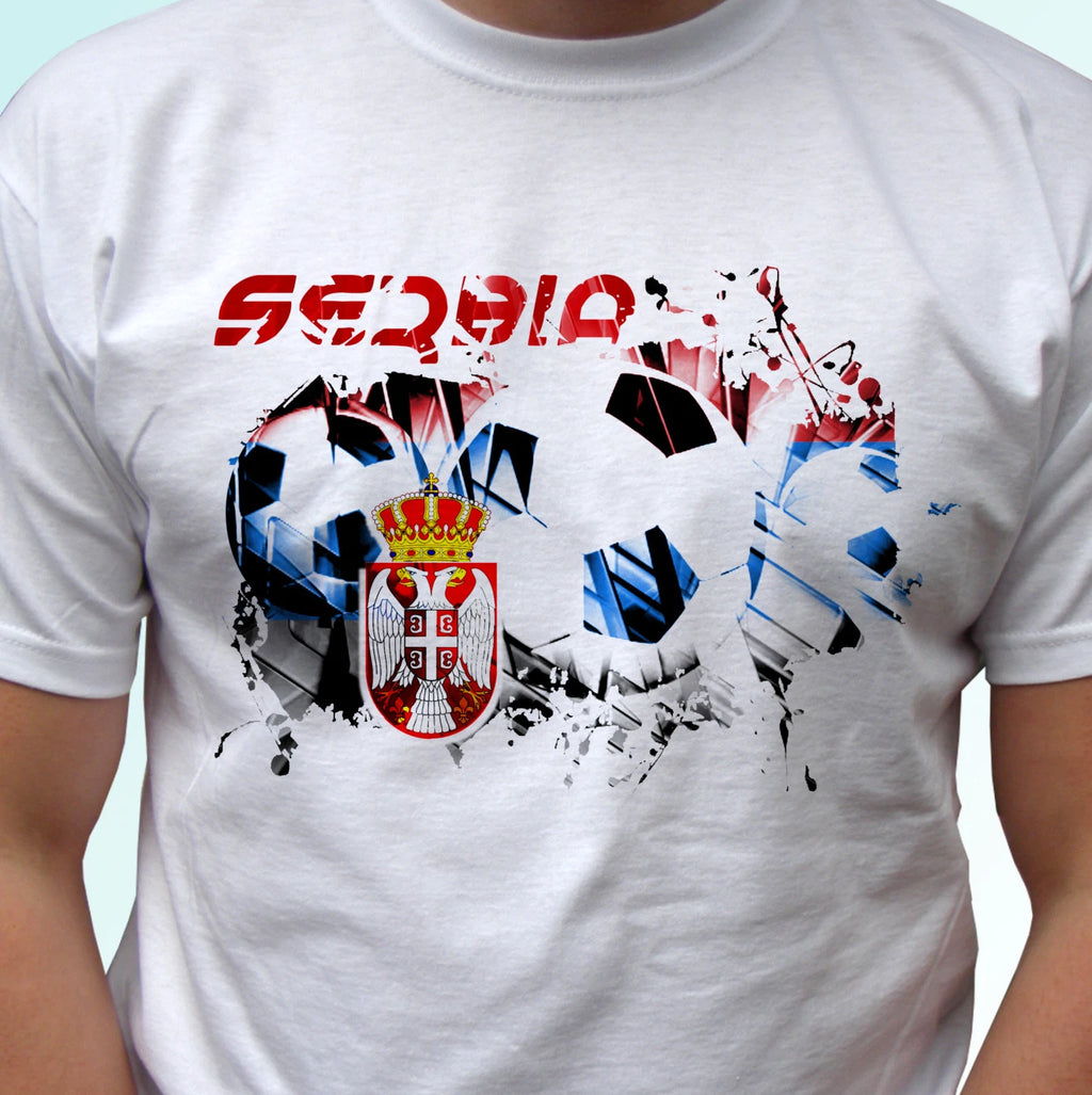 Serbia football flag white t shirt soccer style design mens womens kids