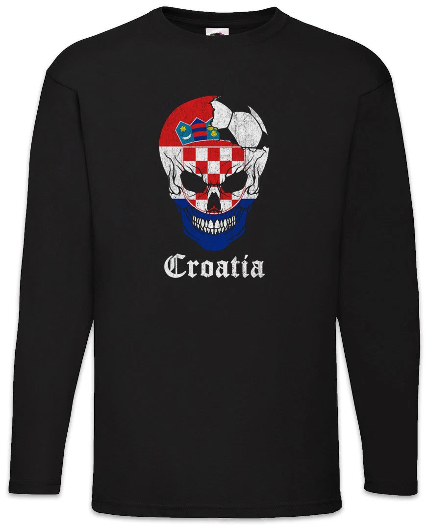 Croatia Football Skull I Men Long Sleeve T-Shirt croatian Soccer Flag World