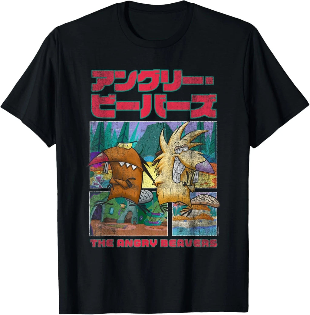 The Angry Beavers Retro Japanese Kanji Logo Cartoon T-Shirt