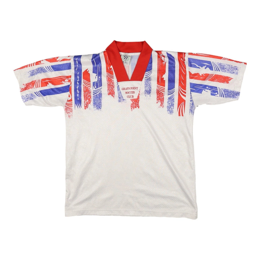 vtg Grays point Soccer Club jersey Men LARGE White Football V neck sports size L