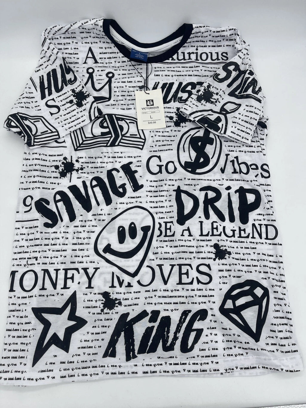 Victorious Legend Grunge Streetwear All Over Print  T-Shirt LARGE White Mens