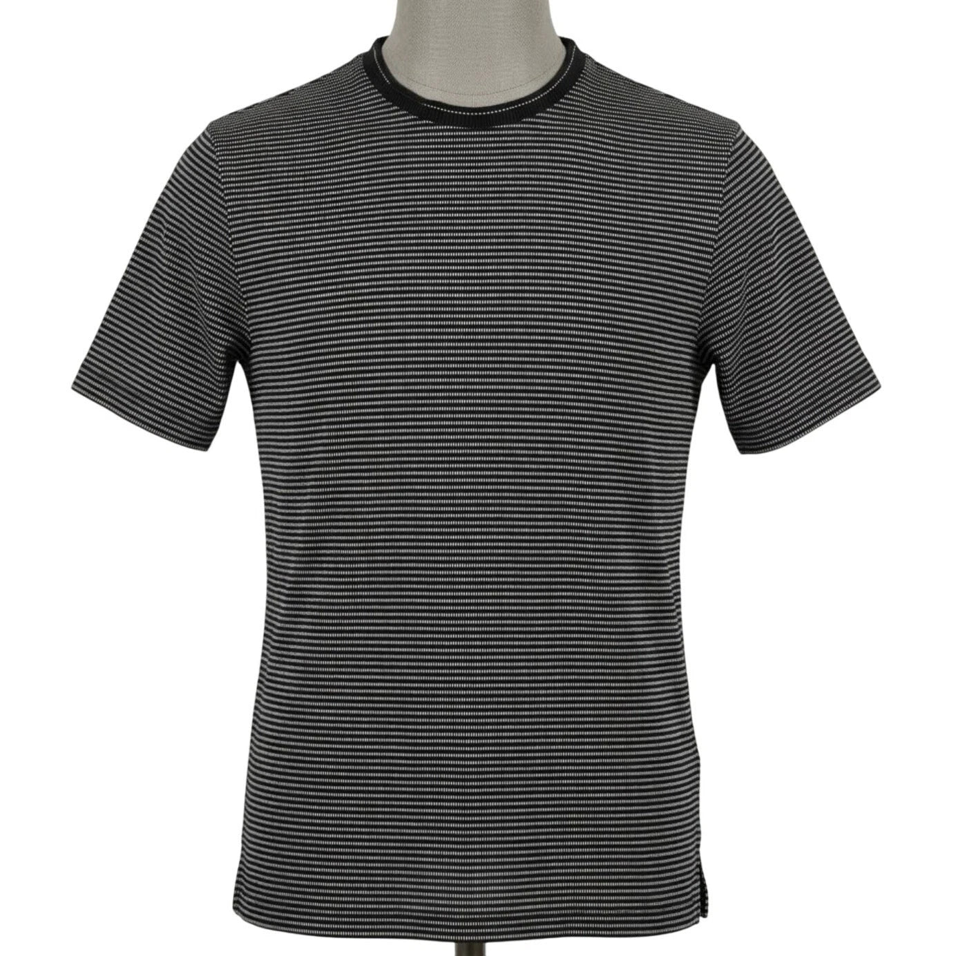Baroni Shirt Men Size 50 US S Black Gray Striped Minimalist Casual Quiet Luxury