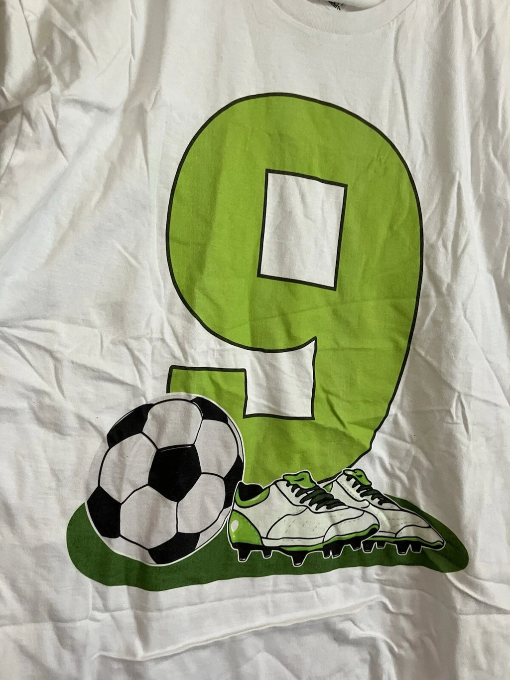 Soccer Number 9 Parent Fan Shirt White Green XL C28