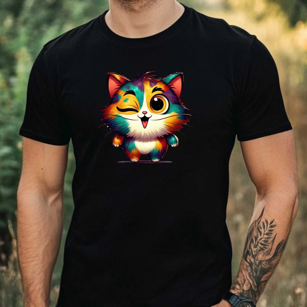 Mens Funny Cat Print Cotton T-Shirt Size XS to 5XL