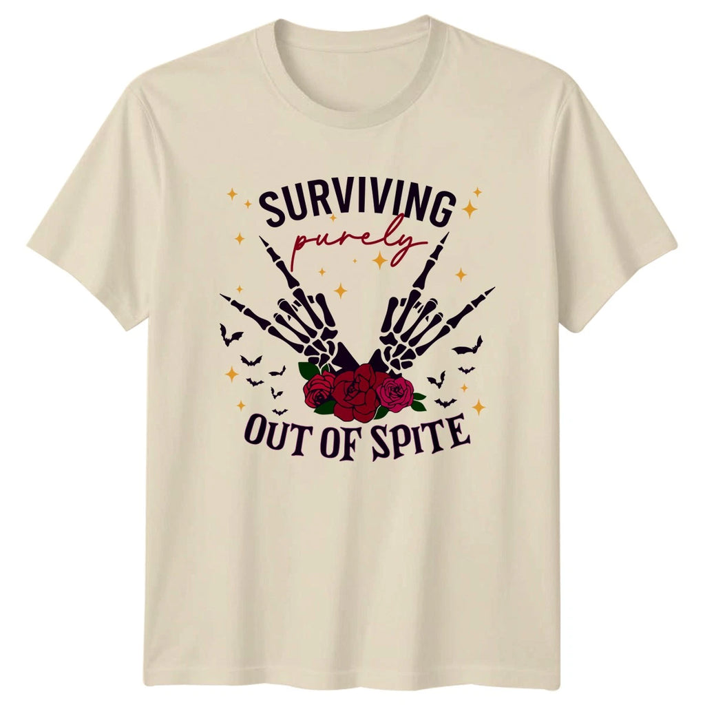 Surviving Purely Out Of Spite T-Shirt Skeleton Hands Roses Goth Alternative