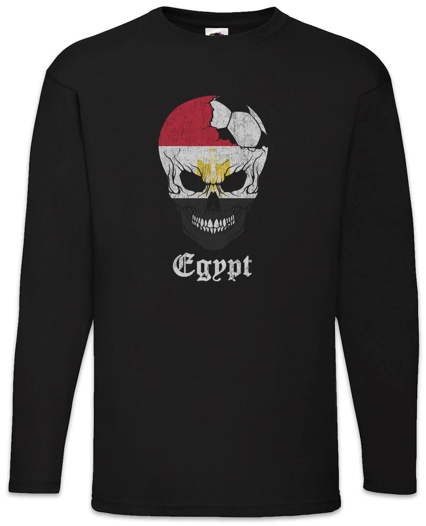 Egypt Football Skull I Men Long Sleeve T-Shirt egyptian Soccer Flag World