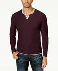 INC International Concepts Men'S Red Long-Sleeve Henley T-Shirt Wine 3XLarge