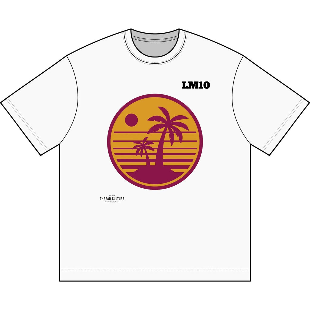 Sunset Palm Graphic Tee | Soccer Player Trophy Back Print