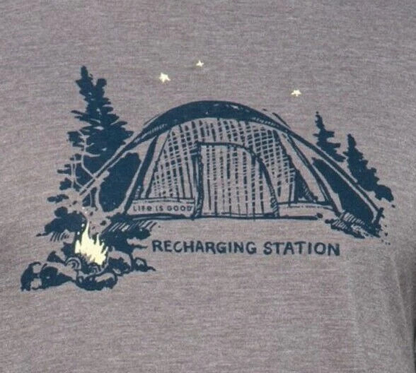 NWT Men's Life is Good Recharging Station Camping Gray Lightweight LS Cool Tee