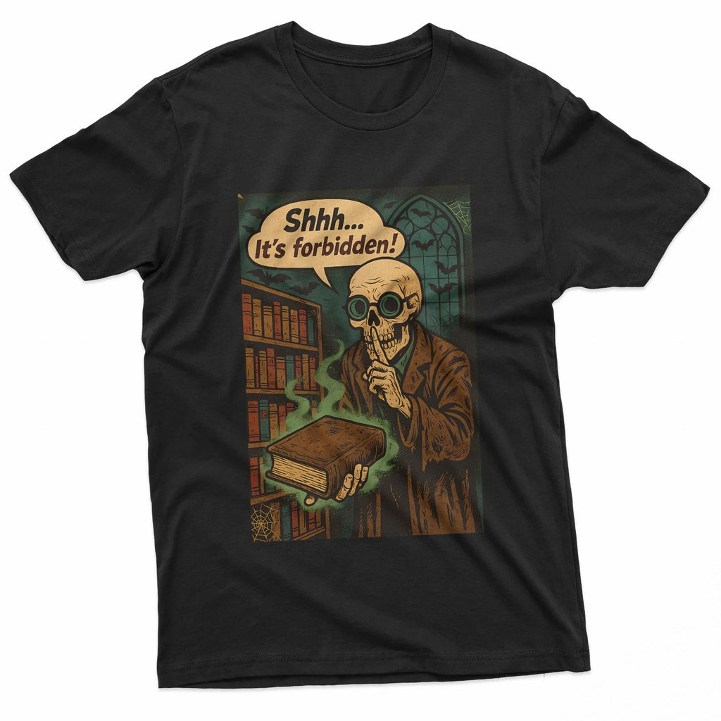 Forbidden Knowledge Skeleton Librarian Pop Art T-Shirt