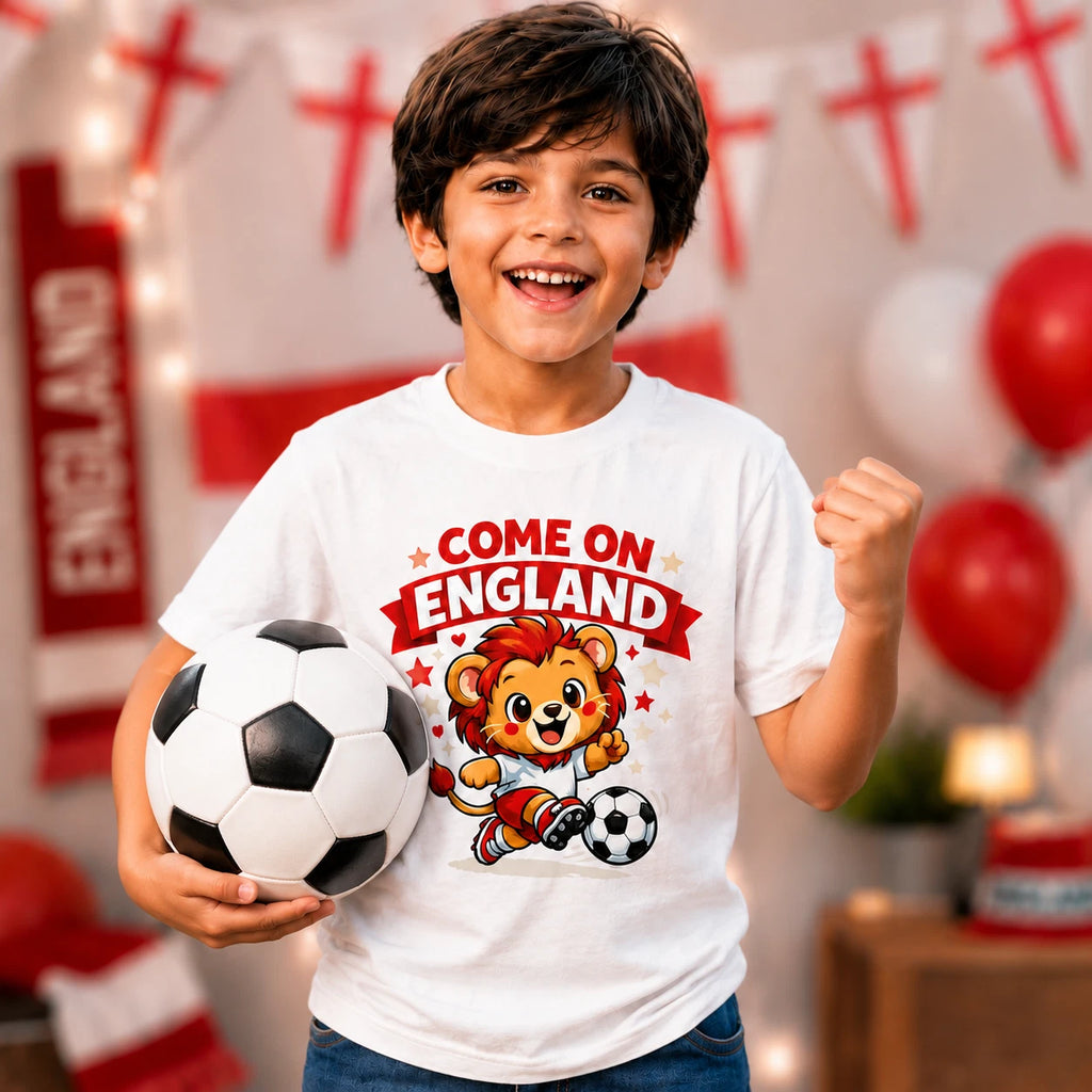 Come On England Football T Shirt, Kids Lion Supporter Tee
