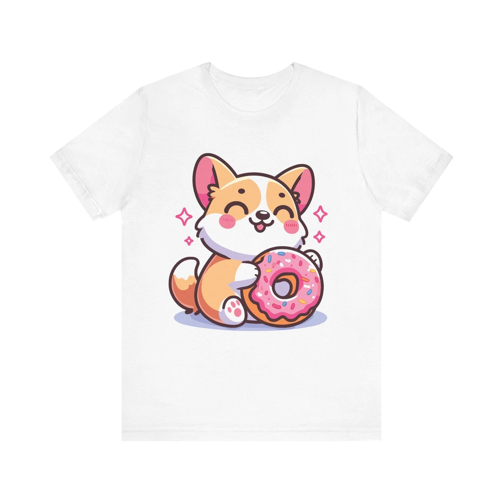Kawaii Cute Corgi Holding Donut Cartoon Dog Lover Art T-Shirt