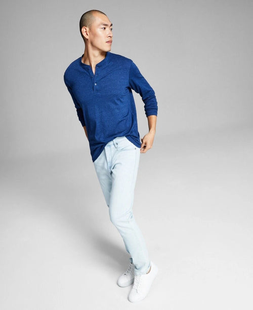 And Now This Men's Regular Fit Long Sleeve Henley T-Shirt Blue, Medium M