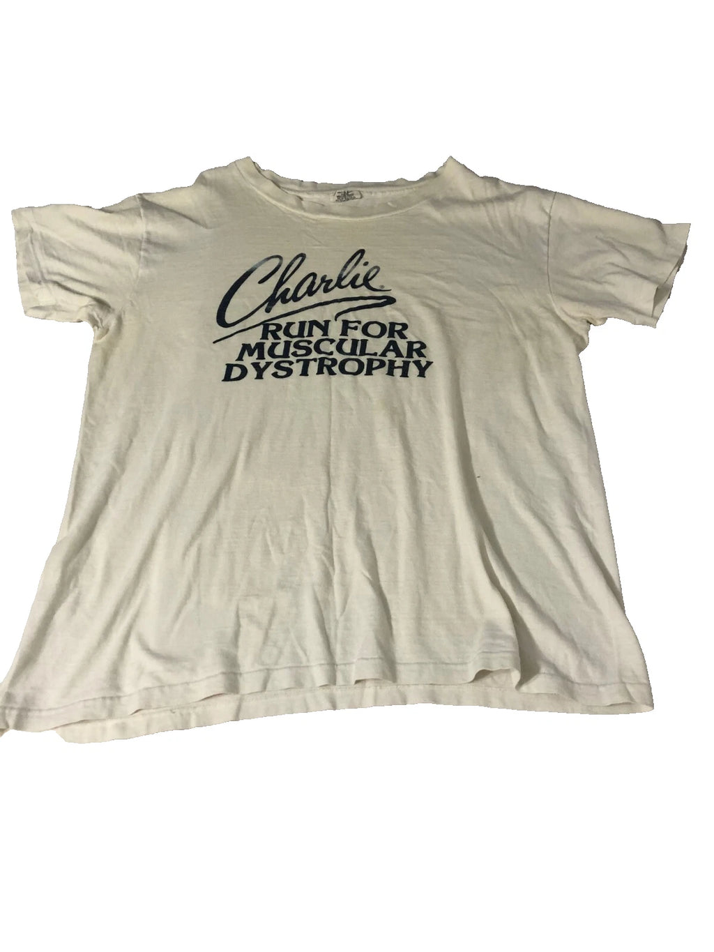 Vtg Hanes Beefy Men's Charlie RUN FOR MUSCULAR DYSTROPHY T Shirt XL white USA