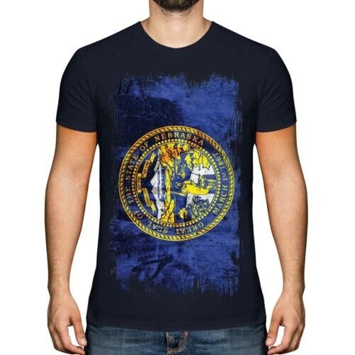 NEBRASKA STATE GRUNGE FLAG MENS T-SHIRT TEE TOP NEBRASKAN SHIRT JERSEY GIFT