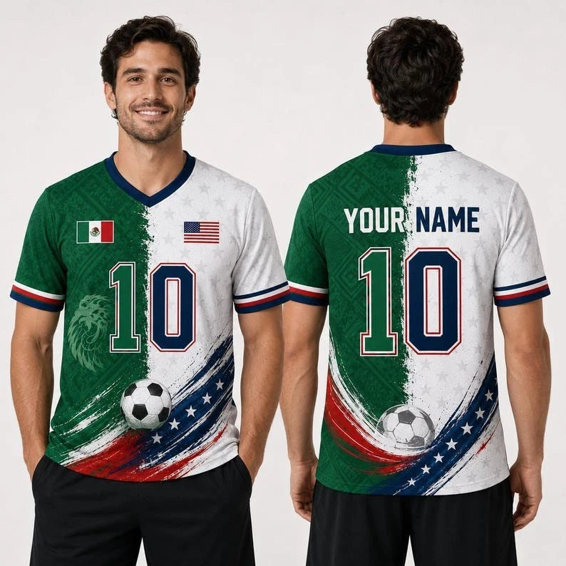 Personalized USA Mexico Split Soccer Jersey, Football Fan Gift for Father, Husba