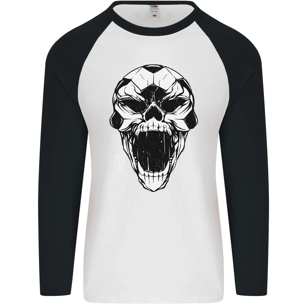 A Football Skull Soccer Footy Mens L/S Baseball T-Shirt