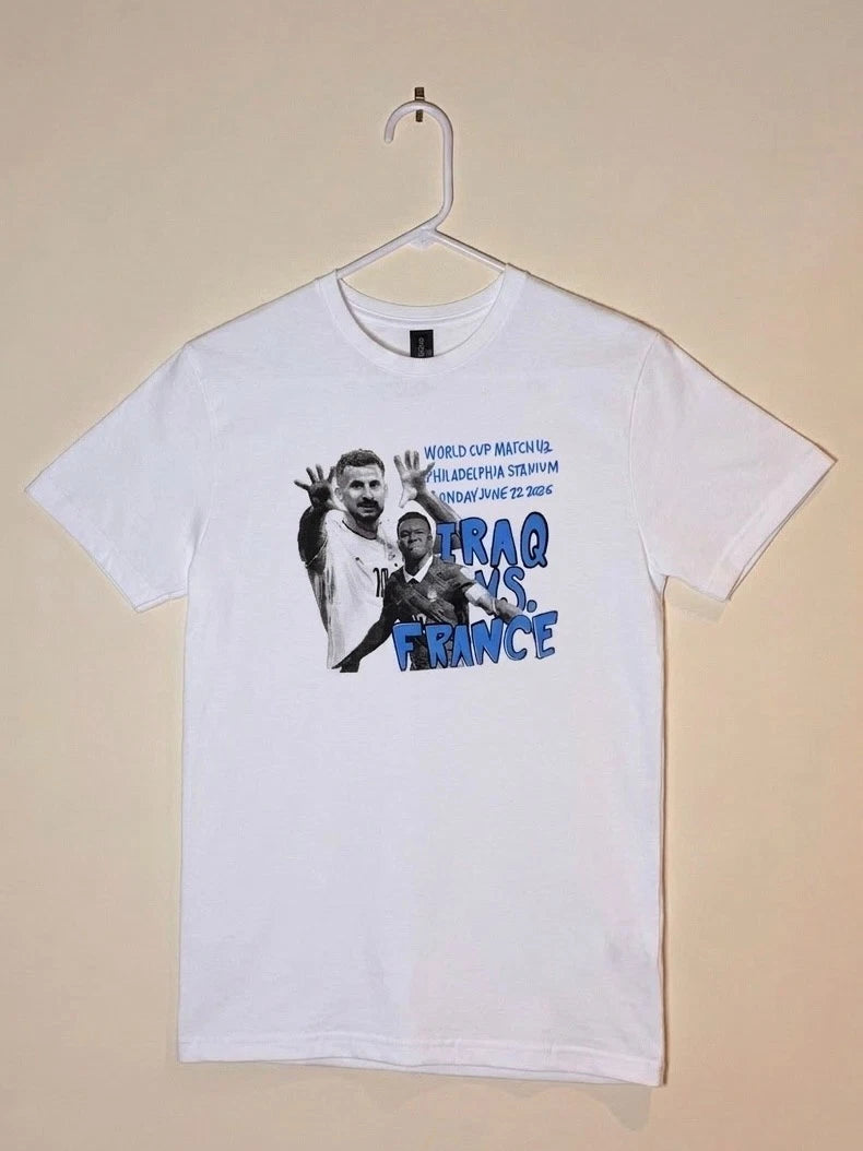 World Cup 2026 Hand-Printed Unisex T-Shirt Match 42 France vs. Iraq RARE