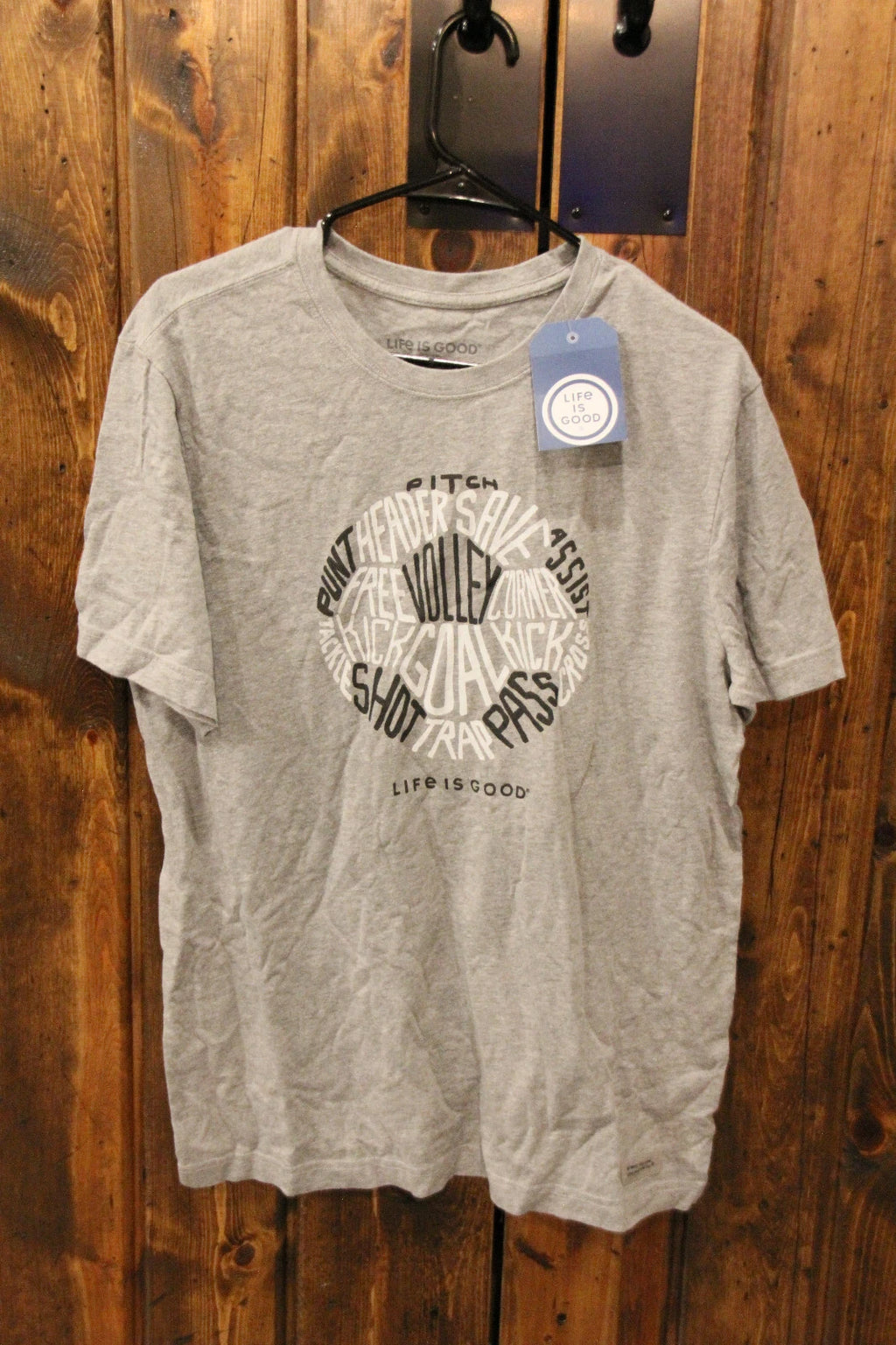 NWT Life is Good Soccer Ball Word Collage Design T-Shirt - Men's Medium