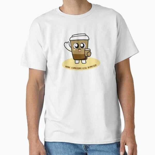 More Espresso Less Depresso Animated Coffee D T-Shirt Made in US/AUS Size S-2XL