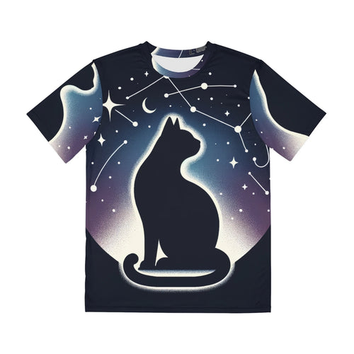 All Over Print T Shirt Minimalist Cat Cosmic Art Elegant Design AOP Black Cat