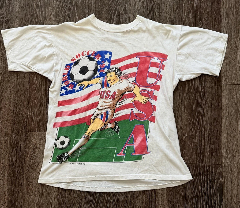 World Cup USA Soccer Shirt 1994 Vintage, White, Rare Graphic OS-See Measurments