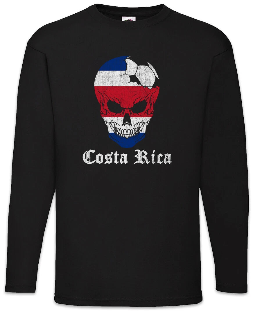 Costa Rica Football Skull I Men's Long Sleeve T-Shirt Rican Soccer Flag World