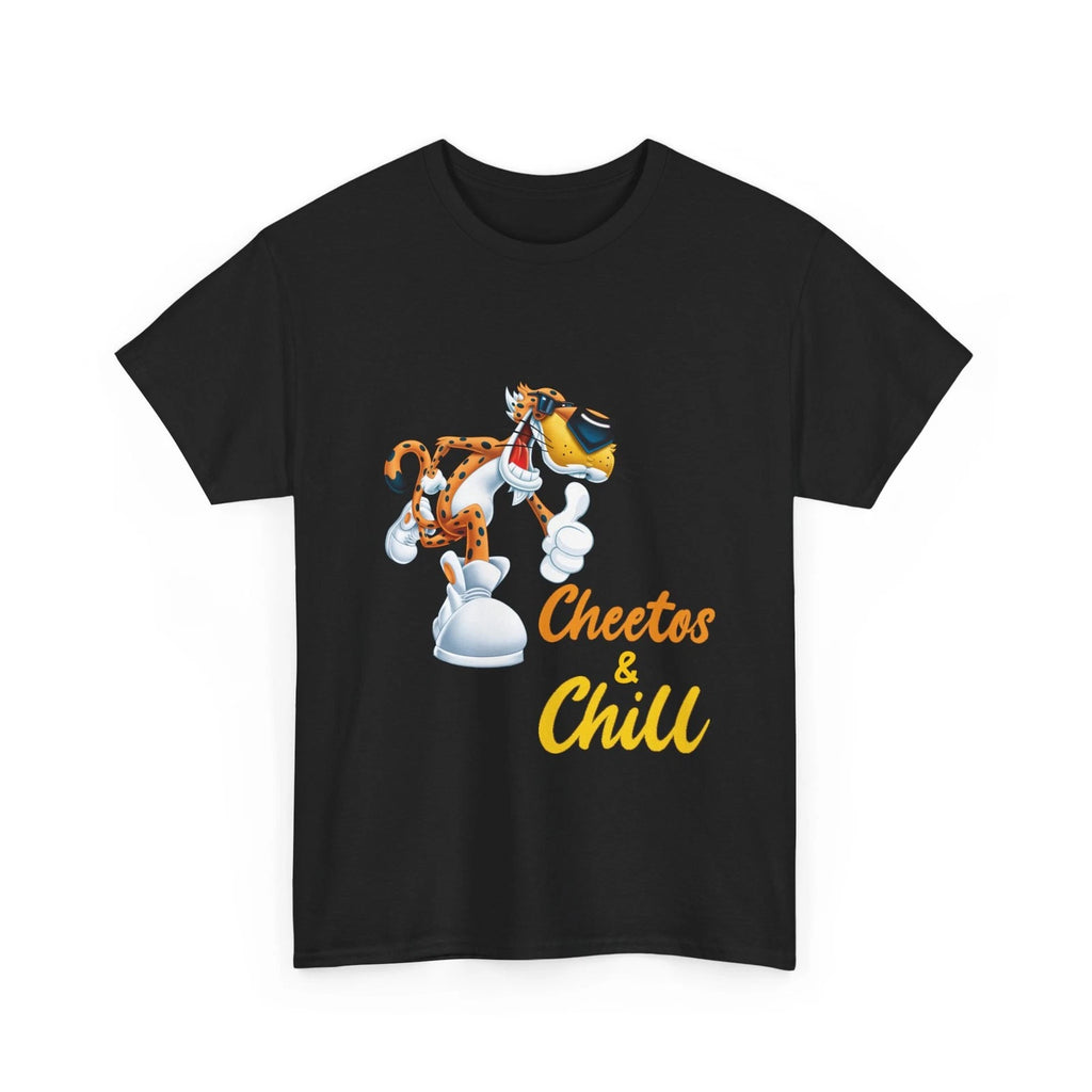 Cheetos & Chill tee | Cartoon Cheetah Snack Mascot T-Shirt | Chester Cheetah Tee