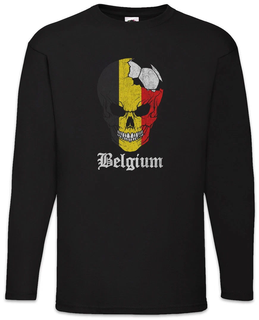 Belgium Football Skull I Men Long Sleeve T-Shirt belgian Soccer Flag World