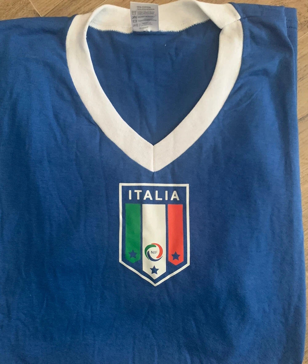 Italia Soccer Jersey T-Shirt Blue V-Neck Short Sleeve Italy Fan Shirt Mens XL