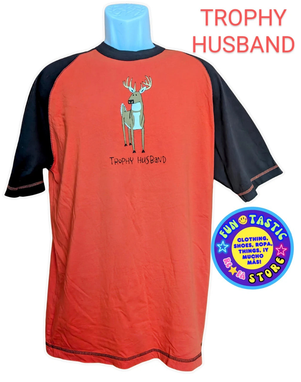 MENS "TROPHY HUSBAND" TSHIRT SHORT SLEEVE ORANGE BROWN By LAZY ONE. Sz LARGE