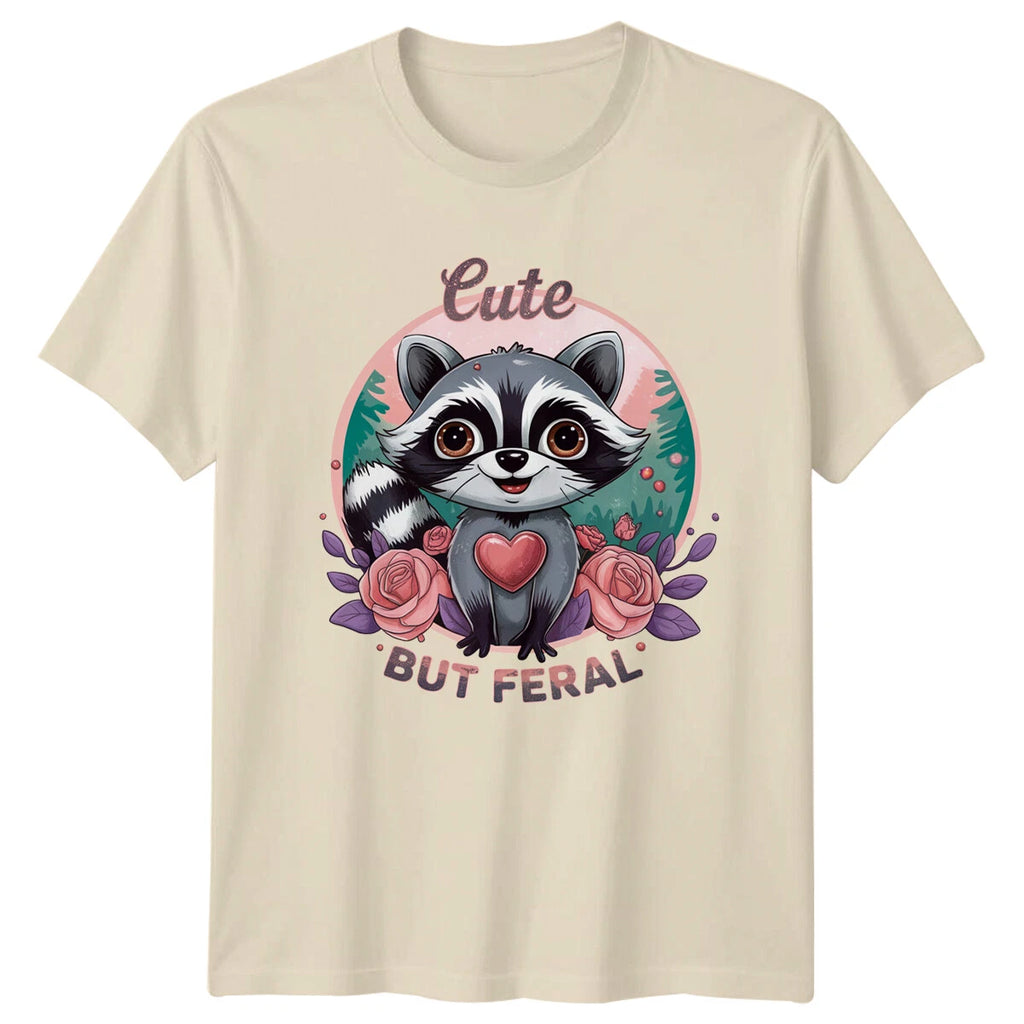 Cute But Feral Raccoon With Heart Funny Sarcastic Animal T-Shirt