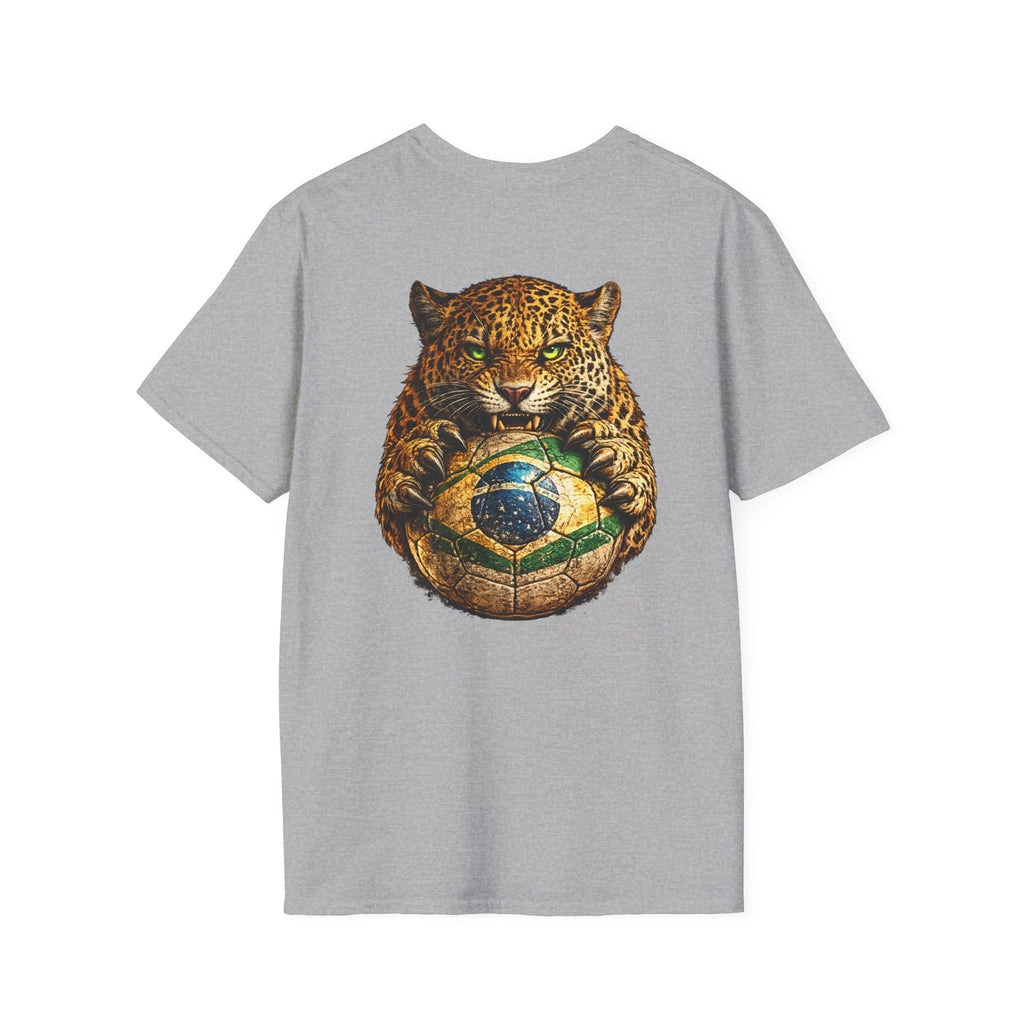 Brazil Jaguar Soccer Ball T-Shirt Brazil Flag Football Fan Tee Back Print