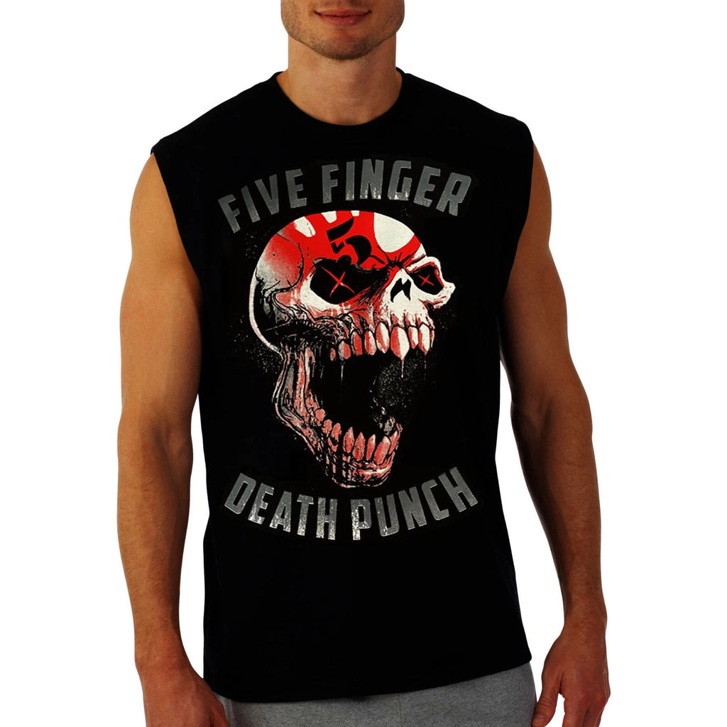 FIVE FINGER DEATH PUNCH SKULL PUNK ROCK BAND BLACK MUSCLE SHIRT