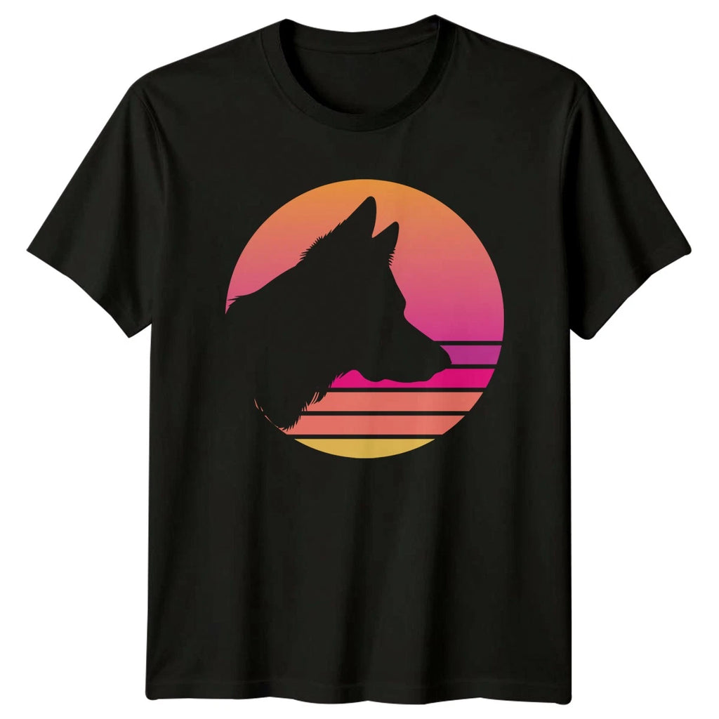 Synthwave Wolf Sunset Silhouette T-Shirt Retro Aesthetic Animals Christmas Gift