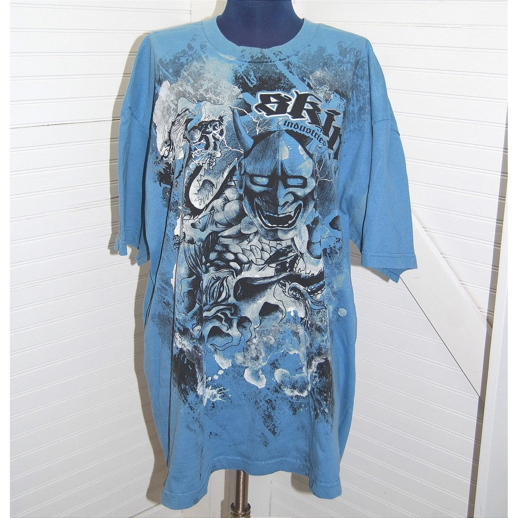Skin Industries Tshirt XL Blue Y2K Grunge Dragon Hannya Mask Jesse Pinkman