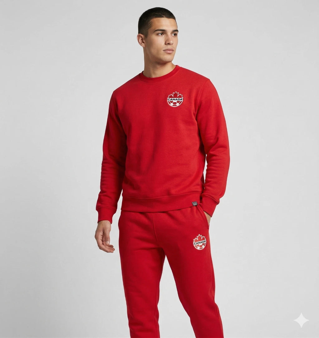 Canada Soccer Inspired Tracksuit Set - Retro Red 2026 Fan Sweatshirt & Joggers