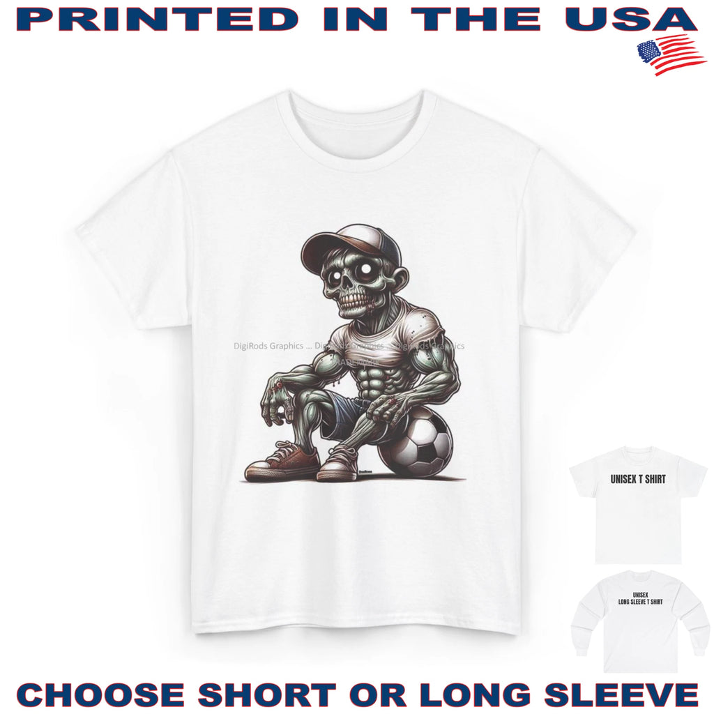 Soccer Team Muscular Zombie Monster Sitting On Ball DigiRods Cartoon T Shirt