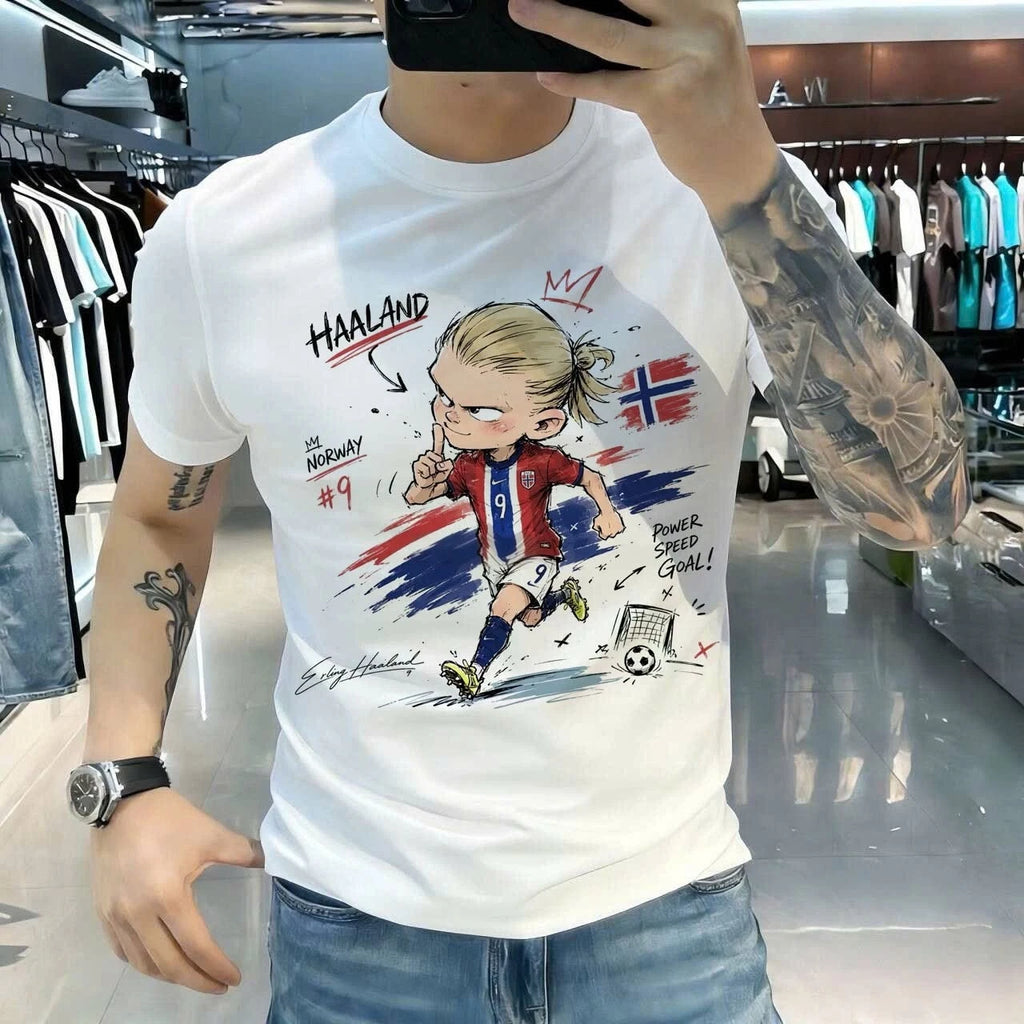 Norway No.9 Inspired Soccer Graphic T-Shirt Cartoon Football Fan Unisex Tee